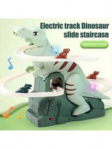 Dinosaur Climbing Slide Musical Stairs Toy, Educational Stress Relief Electric Dinosaur Track Toy Car, Birthday & Holiday Gift For Boys And Girls - Green - View 5
