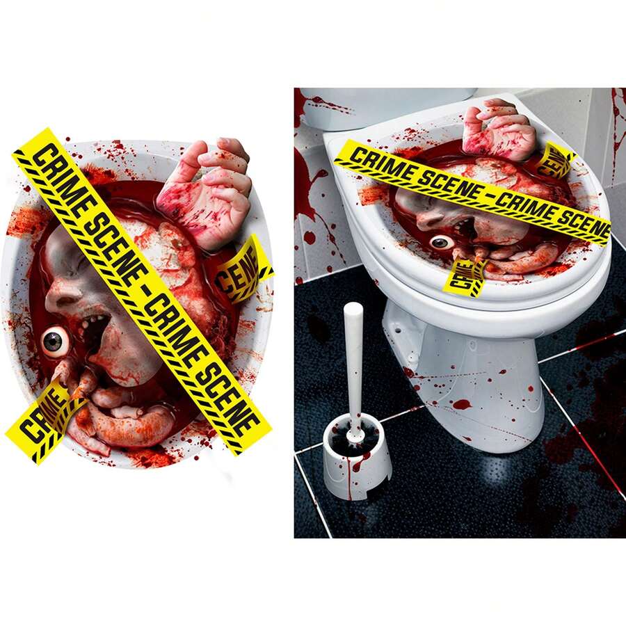 Fiestas Guirca Decoración para Inodoro con Temática Científica y de Escena del Crimen, Película de Halloween y Fantasía para Decoración Creativa en Baños - Multicolor - Ver 1