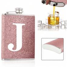 8盎司口袋酒壶，便携式酒精瓶，适合派对和聚会，螺旋盖防漏设计，适用于烈酒/威士忌/葡萄酒，户外饮料配件，节日礼物，送给妻子/女友的礼物，可定制26个字母的首字母图案