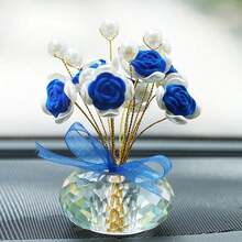 Romantic Flocked Pearl Rose Decor - Fragrance Diffuser, Crystal Base Artificial Flower, For Car Dashboard, Office, Bathroom, Bedroom, DIY Micro-Landscape, Home Decor, Craft Gift, Party Decoration. Suitable For: Wedding, Valentine's Day, Graduation, Christmas Gift.