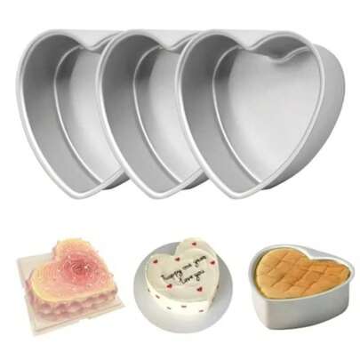 1 pieza/3 piezas/4 piezas Molde de pastel con forma de corazón, molde de pastel de aluminio con forma de corazón, molde para hornear, molde de pastel y postre de fondo fijo, molde para hornear, utensilios de cocina, molde para hornear