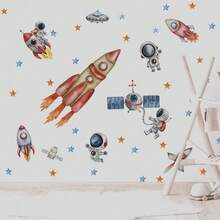 Cartoon Astronaut Rocket Wall Stickers For Kids Room Kindergarten Decor Telescope Star Stickers - Multicolor - View 7