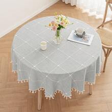 1pc Faux Linen Round Tablecloth, Dust-Proof & Wrinkle-Resistant Table Cover, Washable Tablecloth Suitable For Indoor & Outdoor, Farmhouse Decor, Picnic, Table Decoration, Khaki - Grey - View 18