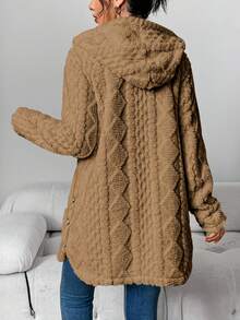 Women's Beige Fuzzy Hooded Cardigan, A Stylish & Ultra - Cozy Hot Outfit Featuring Soft Textured Fabric For Exceptional Warmth, Button - Front Design And Hooded Silhouette For Versatile Layering, Perfect For Creating Effortlessly Chic Casual Looks When Paired With Tees Or Turtlenecks In Women's Clothes | Tops For Women - 棕色 - 查看 2