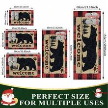 1 pieza/2 piezas Felpudo antideslizante para baño con diseño de oso de bienvenida, árboles de pino y cuadros, de material de felpa de cachemira sintética, decoración esponjosa adecuada para baños, entradas, cocinas y decoraciones festivas, lavable a máquina, idea de regalo - Multicolor - Ver 3