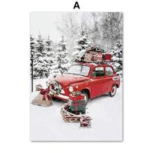 Pictură pe pânză cu peisaj de iarnă și zăpadă, artă de perete, elan, pin, peisaj din lemn, poster și imprimare pentru decor modern de Crăciun pentru casă - Multicolor - Vizualizare 26