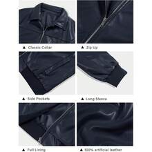 Womens Faux Leather Jackets Oversized Bomber Casual Fall Fashion Zip Up Moto Biker Coats - Dark Blue - 查看 5