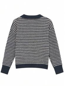 Knit Mix Allover Pattern Drop Shoulder Jumper - Navy Blue - View 10
