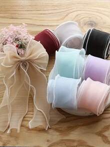 3 件/2 件/1 件珍珠边雪纺花丝带蝴蝶结发夹，生日礼物，DIY 波浪丝带，各种节日派对生日蛋糕装饰，婚礼花环，浪漫装饰丝带 - 彩色 - 查看 4