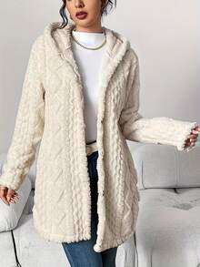 Women's Beige Fuzzy Hooded Cardigan, A Stylish & Ultra - Cozy Hot Outfit Featuring Soft Textured Fabric For Exceptional Warmth, Button - Front Design And Hooded Silhouette For Versatile Layering, Perfect For Creating Effortlessly Chic Casual Looks When Paired With Tees Or Turtlenecks In Women's Clothes | Tops For Women - trắng - Xem 4