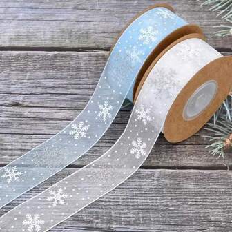 圣诞装饰丝带，白色雪花丝带圣诞丝带，用于工艺品，礼品包装，冬季假期圣诞装饰；银色雪花圣诞有线丝带，圣诞装饰，礼品包装，冬季假期圣诞装饰