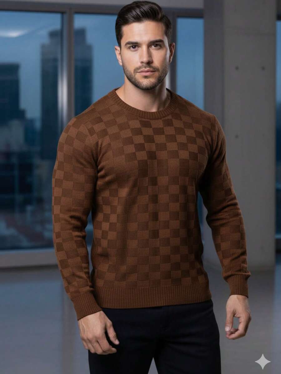 TRICOT DE LUXO Men's Basic Chic Thicker Pullover Autumn Winter Knitted Sweater Immediate Shipping Father's Day - 鏽棕色 - 查看 1