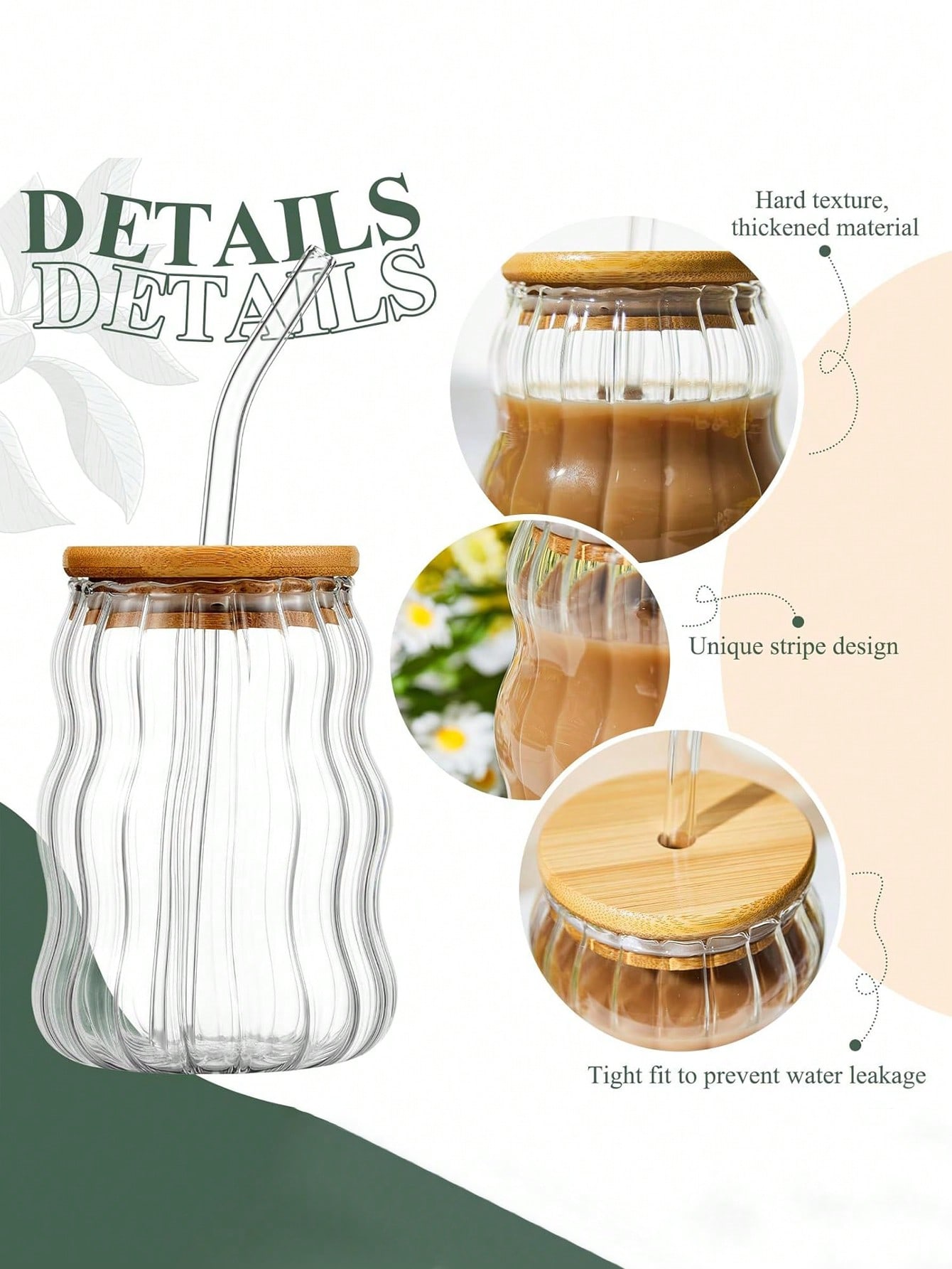 1 قطعة، 550 مل، كوب قهوة زجاجي موجي للعيد المجهز ب...