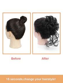 凌乱卷发髻松紧带发髻棕色发夹式发尾接发合成假发片女士假发片 1 件 - 彩色 - 查看 5