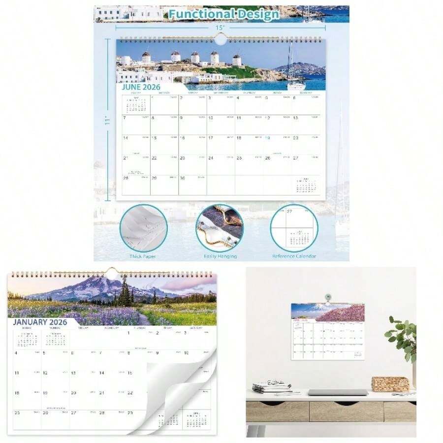 2026 Calendar - 18 Months Wall Calendar 2026 - 2027, January 2026 - June 2027, 2026 - 2027 Calendar With 15x 11.5 Thick Paper, Twin - Wire Binding Hanger, Julian Dates - 最初的 - 查看 1