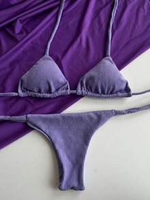 Simple Elegant Tie Back Bare Back/Backless Beach Holiday - 紫色 - 查看 5