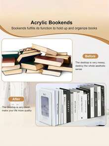 Clear Book Ends 2pcs, Acrylic Bookends For Shelves, Non-Slip Bookend Decorative For Heavy Duty Book, Books Holder Stopper For Kids, Bookshelf Dividers Books Organizer For Office Home School,School Supplies, Data Sorting And Storage Racks, Book Supports