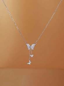 Cubic Zirconia Pendant Necklace - Bạc - Xem 4
