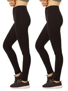 2 Pack Women's Premium Cotton Leggings Ankle Length With High Wide Waistband S-3XL High Waisted Leggings Full Length Regular & Plus Size No See-Through Athletic Workout Running Cycling Yoga Pants For Women Tummy Control Activewear Shapewear Womenswear - 2 Pack Black - 查看 4