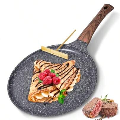 Crepe Pan Nonstick 11 Inch Comales Para Tortillas Griddle For Stove Top Granite Coating Flat Pancake Dosa Tawa PFOA Free And Induction Compatible Grey