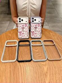 1pc Shiny Mobile Phone Case Pink Leopard Ribbon Bows Pattern  17 Pro Max Mobile Phone Case, Double-Sided Frame Mobile Phone Case With Diamonds, Mobile Phone Case Suitable For  17 16 15 14 13 12 11 Pro Max Plus - Nhiều màu - Xem 3