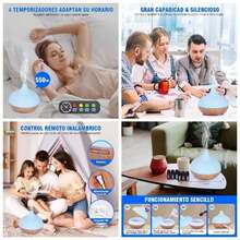 Difusor de Aceites Esenciales 500ML, Difusor de Aromas Redondo con Lmpara Nocturna Colores, Aromaterapia Ultrasonico Apagado Automtico, Humidificador de Aire para Hogar Choco - Madera - Ver 1