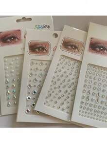 4pcs 3D Crystal Stone Stickers, Face Stickers With Star And Heart Designs, Diamond & Pearl Makeup Decorations, Stage Makeup, Face Stickers With Rhinestone Tears And Mole, Glitter Nail Art Decorations