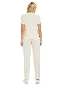 cimmuovere Women's Solid Color V-Neck Short Sleeve Scrub Top And Loose Straight Pocket Scrub Pants, Nurse Scrubs Workwear For Dentist, Healthcare, Pet Hospital, Laboratory - Apricot - View 2