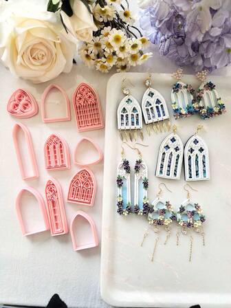 2pcs/10pcs Gothic Window Shaped Clay Cutters, Clay Cutters For Polymer Clay Jewelry Frames, Cathedral Window Polymer Clay Cutters, Clay Earring Cutters