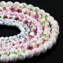 6/8/10mm Floral Patterned Ceramic Beads Mix, Round Loose Spacer Beads For Jewelry Making DIY Bracelets Necklaces