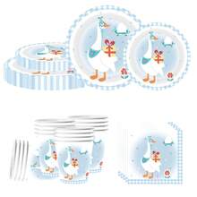 Bộ đồ dùng tiệc dùng một lần hình ngỗng và thiên nga màu xanh dương hoạt hình, 80/10 món, gồm đĩa, cốc, khăn trải bàn 7/9 inch và banner, phục vụ 10-80 người cho sinh nhật, dã ngoại, cắm trại, tiệc cưới. - Nhiều màu - Xem 4