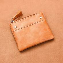 PU Leather Short Wallet, Solid Color Coin Purse, Mini Zipper Card Coin Holder For Students