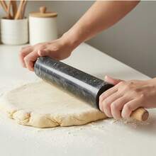 Premium Marble Rolling Pin With Stand – 46 Cm Heavy-Duty, Natural Gray Stone 2 Colors, Smooth Rotating Design For Effortless Dough Rolling, Polished Roller For Pizza Dough,Fondant,Pie Crust,Non-Stick Surface Easy To Clean. - GREY MARBLE - View 6