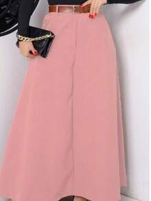 Women's Long Round Skirt Tailoring Evangelical Fashion Casual Basic Winter High Waist Elegant - 乾枯玫瑰色 - 查看 1