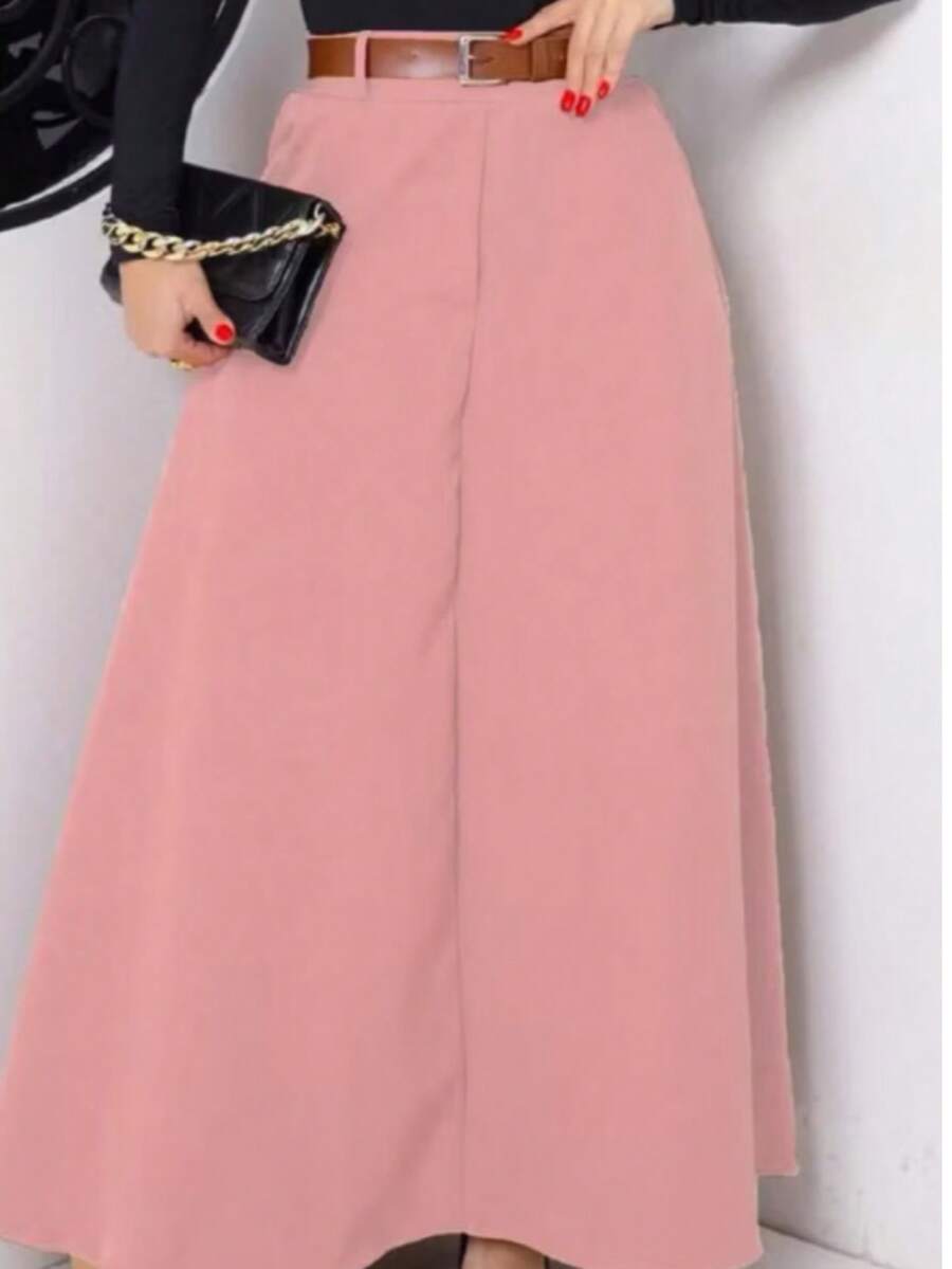 Women's Long Round Skirt Tailoring Evangelical Fashion Casual Basic Winter High Waist Elegant - 乾枯玫瑰色 - 查看 1