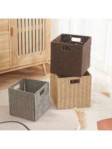 1 pieza de cesta de lavandería tejida a mano, caja de almacenamiento multiusos para ropa y juguetes, diseño plegable, adecuada para el baño y el almacenamiento en el dormitorio, cesta de almacenamiento para el baño. También disponible: caja de almacenamiento abierta de cuerda de papel, cesta de alimentos de color marrón claro, caja de almacenamiento plegable para el dormitorio, cesta de mimbre con asa. - Multicolor - Ver 2