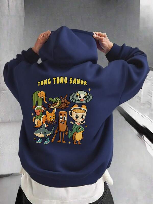 1pc Boys' Casual Printed Pullover Hoodie Sweatshirt, Thermal Lined, Long Sleeve, Autumn/Winter