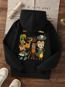 1pc Tween Boy Casual Printed Pullover Sweatshirt, Thermal Lined, Long Sleeve, Autumn/Winter