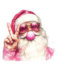 Funny Santa Claus Christmas Blowing Bubble With Sunglasses DIY Iron-On Heat Transfer Sticker Decal Patch, Suitable For T-Shirts, Sweatshirts, Fabric, Pillowcases, Canvas Bags And Clothing Decoration, Xmas Merry Christmas New Year Retro Holiday Party Decor, 10inch