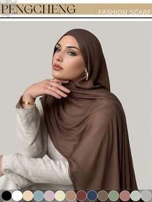 1 pieza Hiyab de viscosa modal sólido, pañuelo ligero y transpirable de moda, con acabado de puntada doble, artesanía refinada, pañuelo para mujer, adecuado para todas las estaciones