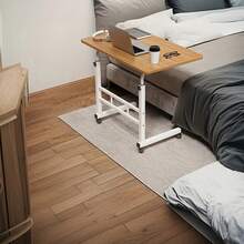 Adjustable Height Standing Desk With Wheels, Sturdy Iron Frame, Spacious Home Office Desk, Suitable For Sofa Use - White Wooden Tabletop, Painted Surface