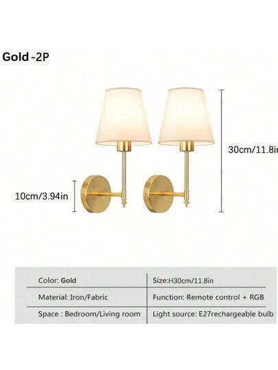 Wand Sconces, Bathroom Vanity Sconces Lighting Wit Fabric Shades, Wireless Installation, Battery Charging, Remote Control Industrial Lamps, Lights Bedroom Living Room Kitchen view 10