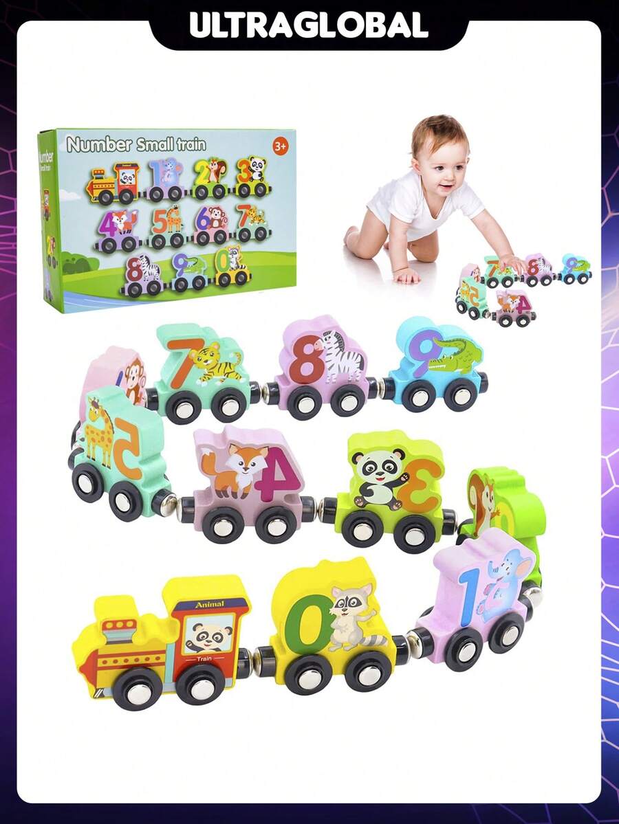 Trem Bloco Magnético Infantil com Números de Animais em Madeira Brinquedos Educativo para crianças - Multicolorido - Visão 1