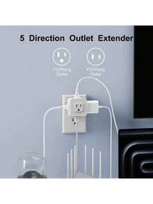 Extensor de enchufe múltiple de pared con enchufe, extensor de enchufe múltiple con salidas de 5AC, pequeño divisor de toma de corriente para viajes, hogar, oficina, dormitorio - Tipo de Enchufe A USA (110-127V) - Ver 4