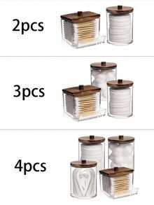 4pcs Cotton Swab Makeup Containers, 10/7 Oz Round Makeup Cleaning Pad Swab Dispenser With Bamboo Lids, Convenient Storage For Vacation, Beach, Bathroom, Bedroom And More, Large Capacity - Coffee Brown - View 2