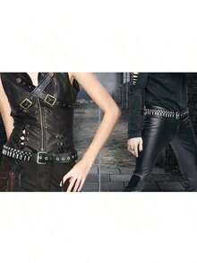 Women's Belt With Simple Rivet Punk Bullet Street Elegant - Black - View 2