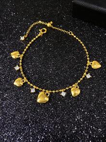 1pc Simple S925 Sterling Silver Heart Diamond Bracelet Fine Jewelry Gift For Women