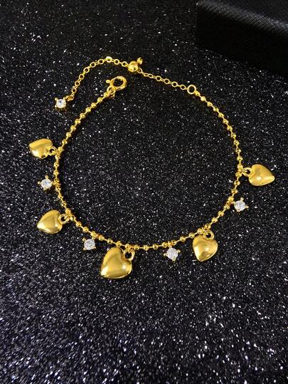 1pc Simple S925 Sterling Silver Heart Diamond Bracelet Fine Jewelry Gift For Women