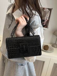 A Mini Fashion Women's Retro Shoulder Bag, Metal Chain Lightweight Crossbody Bag PU, Casual Lock Square Bag, Alligator Bag, Young Girl Shopping Bag, Suitable For Women's Daily Commute - màu đen - Xem 2