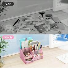 Organizador de escritorio, organizador de lpices de metal con cajn, multifuncional 6 compartimentos, portalpices para oficina, nios, tocador rosa 6 compartimentos de malla - rosa - 6 Compartimentos Malla - Rosa - Ver 4